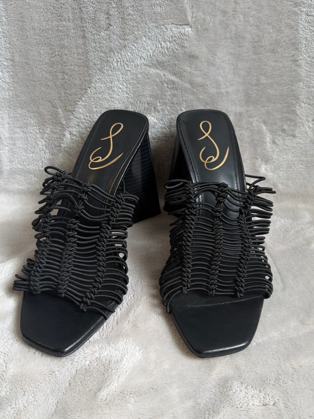 Sam Edelman Black Woven Strap Block Heel Mule Sandals